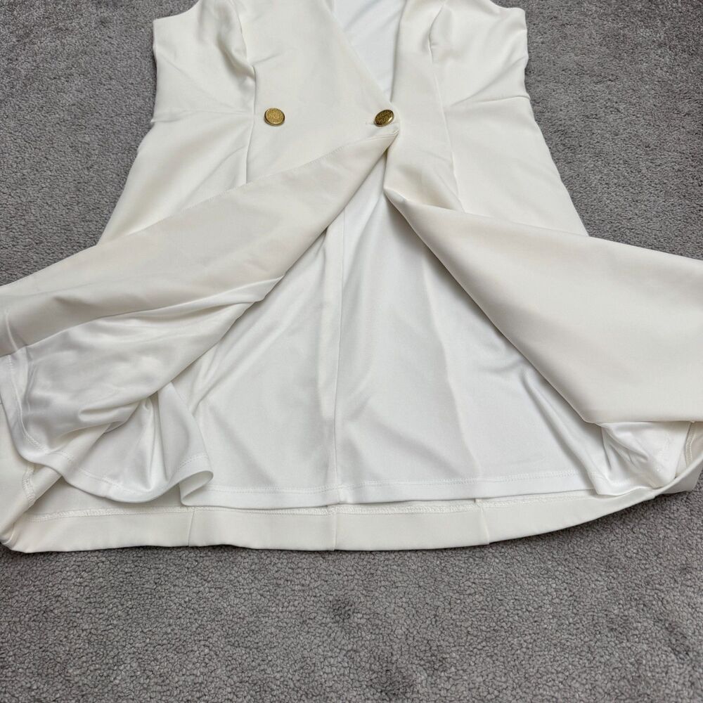 BeBe Asymmetrical Vest Mini Dress Womens Small Ivory Gold Button Sleeveless - Picture 4 of 16